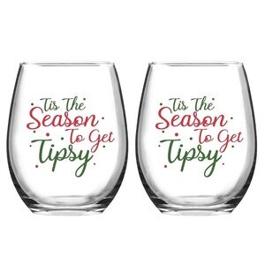 Christmas “This the Season to Get Tipsy” 15oz Wine Glasses Set of 2